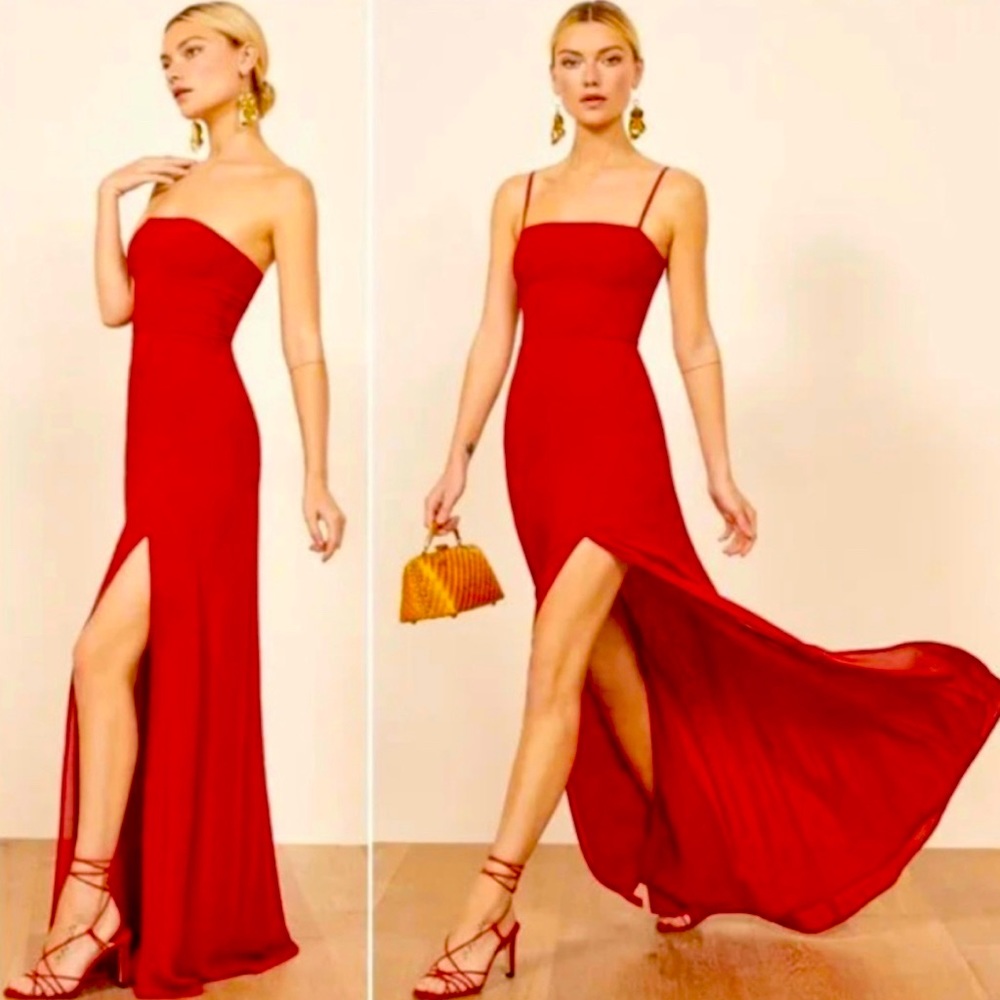 Reformation Ingrid Cherry Red Maxi Square Neck Line Dress Size 2